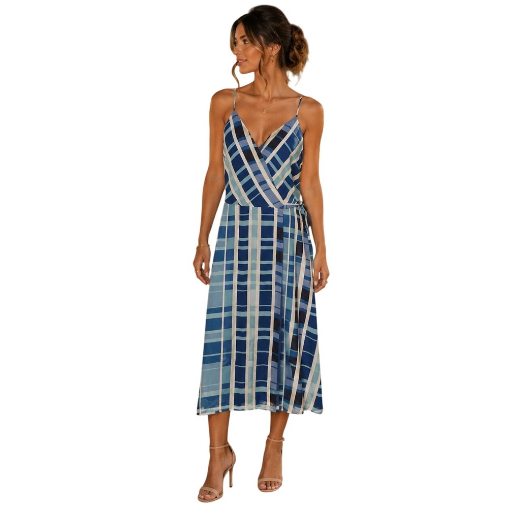 Allison Joy Sleeveless V Neck Geometric Print Skylar Wrap Midi Dress Size XL NWT